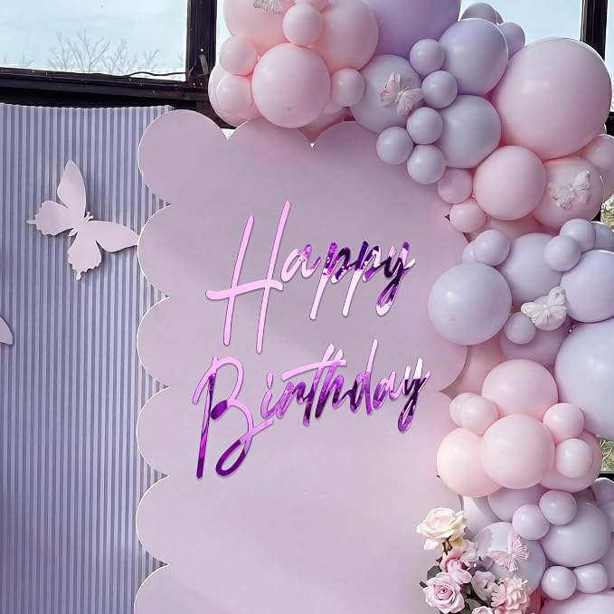 Yousoontic Happy Birthday Sign for Backdrop Large Happy Birthday Sticker Letter Acrylic Mirror Decal for Balloon Arch Wall Kpop Party, Peel Off Acrylic Film(23 x 20 Inches,Classic,Purple)