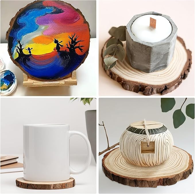 20Pcs Large Unfinished Wood Slices for Centerpieces,5.1-5.5 Inches Wood Centerpieces for Tables,DIY Round Wooden Discs with Tree Bark for Holiday Ornaments,Rustic Wedding (5.1-5.5in)