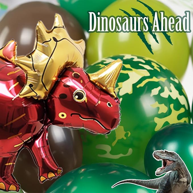 Dinosaur Trunk or Treat Car Party Balloon Arch Garland Kit with Dark Green Sage Green Brown Dino Foil Balloons for suv SUV Car Archway Garage Dinosaur T-REX Theme Halloween Decoration Supplies