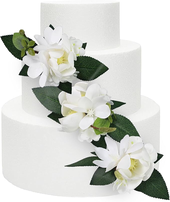 Rinlong 3Pcs Pre-made White Magnolia Cake Flowers Cake Toppers Decorations Wedding Cake Decorating Flowers Decor Birthday Baby Shower Party Artificial Flower Cake Topper