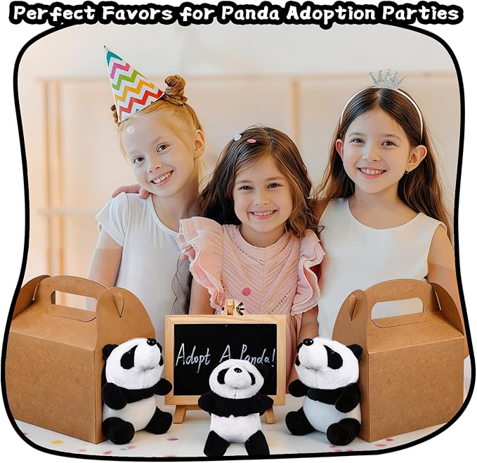 Adopt A Panda Party Favors Mini Plush Stuffed Animals Set with 12 Plush Panda Mini Fence Blackboard Kraft Paper Box for Adopt An Animal Themed Birthday Party
