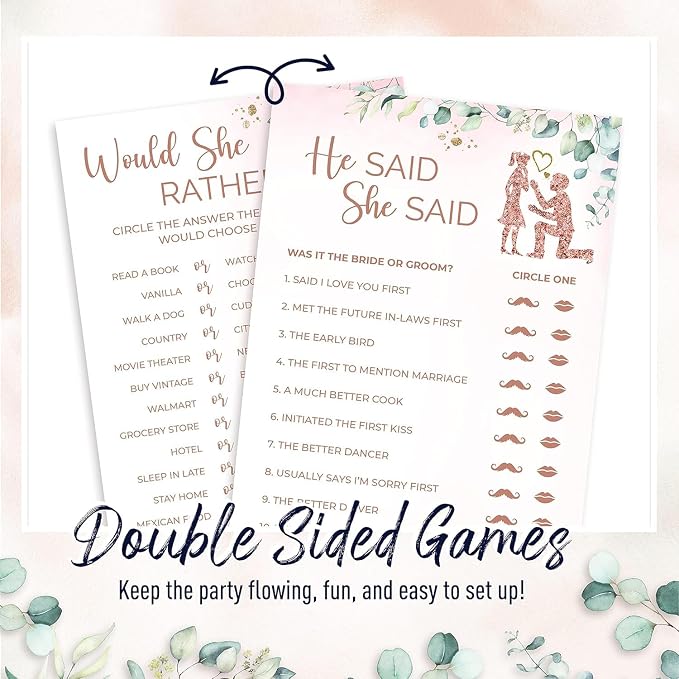 Prestige Would She Rather Bridal Shower Game + He Said She Said(set of 2) | Wedding Shower, Bridal Games for 50 Guests