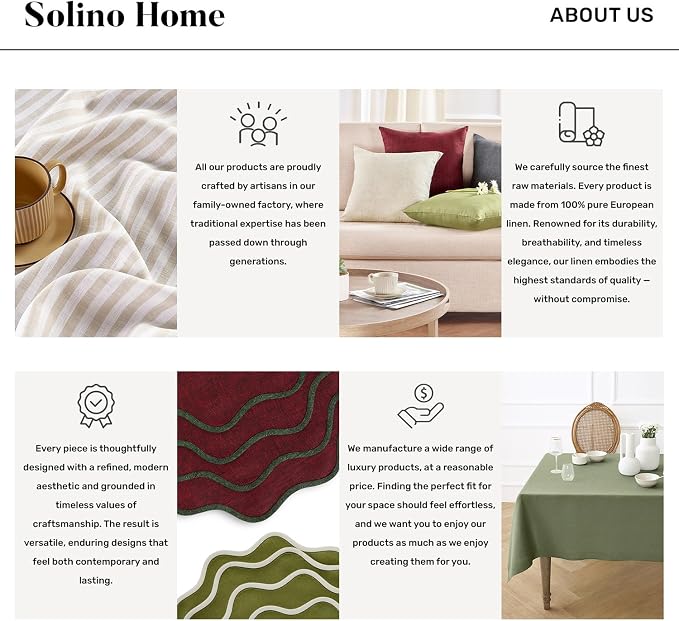 Solino Home Linen Cloth Tablecloth 52 x 52 Inch - 100% Pure Linen Chambray Olive Square Tablecloth - Athena, Machine Washable Table Throw for Summer