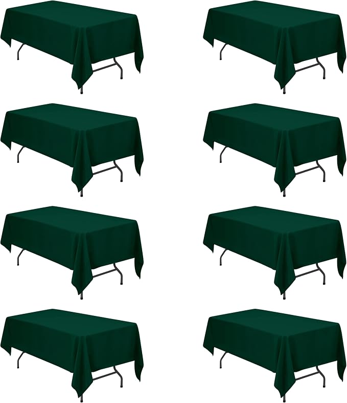 BRILLMAX 8 Pack Hunter Green Tablecloths 60 x 102 Inch for 6ft Rectangle Tables - 150 GSM Polyester Fabric, 15" Standard Drop, Water, Stain & Wrinkle Resistant Cloth Cover for Wedding Dining Buffet