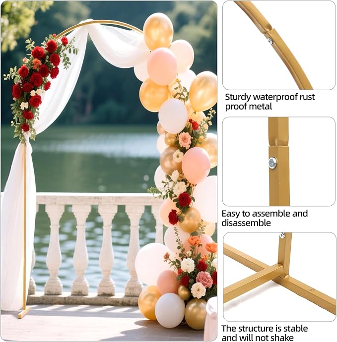 Metal Arch Backdrop Stand and Cover Set, 6.6 FT Metal Balloon Arch Backdrop Stand for Birthday Party Baby Shower Wedding Ceremony Event Decorations