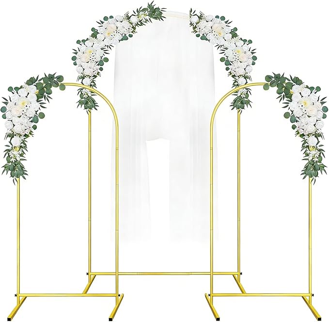 GILPWA Wedding Arch Backdrop Stand 7.2FT, 5.9FT, 5.9FT Set of 3 Gold Metal Arch Balloon Stand for Wedding Ceremony Baby Shower Birthday Party Balloon Arch Decoration