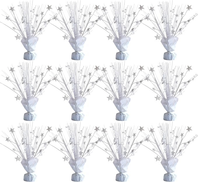 12 Pack White Foil Spray Centerpieces Stars Brust Table Centerpieces for Wedding Birthday Anniversary Holiday Party Decor, White Star Balloon Wights for Party, Table Decor for Party