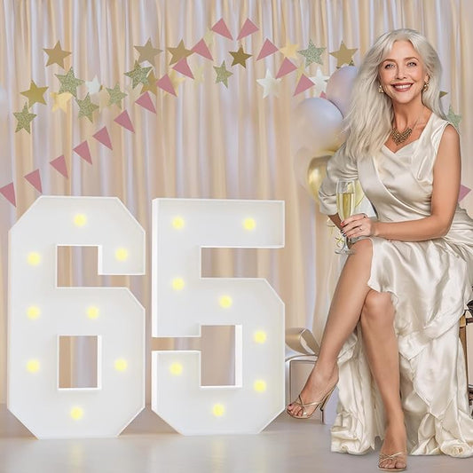 65th Birthday Decorations Marquee Numbers, 2.3FT Large Light up Number 65 for Birthday Decorations, Number 65 Light up Numbers for Party Anniversary Decor Sign