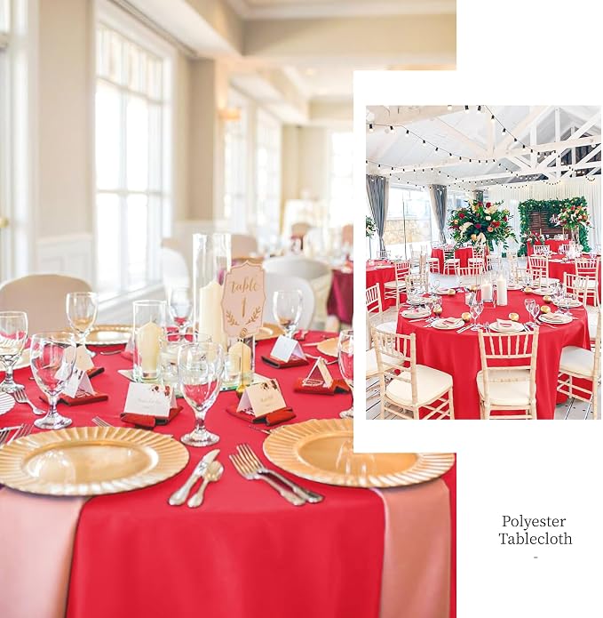 10 Pack Red Round Tablecloth 90 Inch, Waterproof Polyester Table Cloth for Round Tables Red Tablecloths Stain and Wrinkle Resistant Washable Fabric Table Cover for Party Dining Wedding Banquet