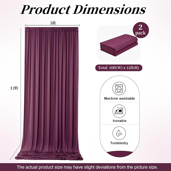12ft x 10ft Burgundy Backdrop Curtains for Parties, Wrinkle Free 2 Panels Photo Backdrop Drapes Back Drop Cloth for Wedding Birthday Photography Background Decor