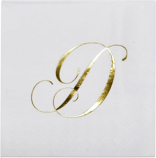100 Monogram Letter D Cocktail Napkins Gold Foil Initial Disposable Paper Elegant Personalized Beverage Napkins Wedding Party Tableware