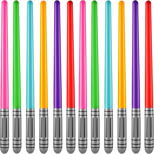 Bedwina Inflatable Saber Swords for Kids - (Pack of 12) 35-inch Neon Color Blow-Up Toy Saber Swords, Party Favors, Goodie Bags, Star Galaxy Theme Birthdays & Prize Toys