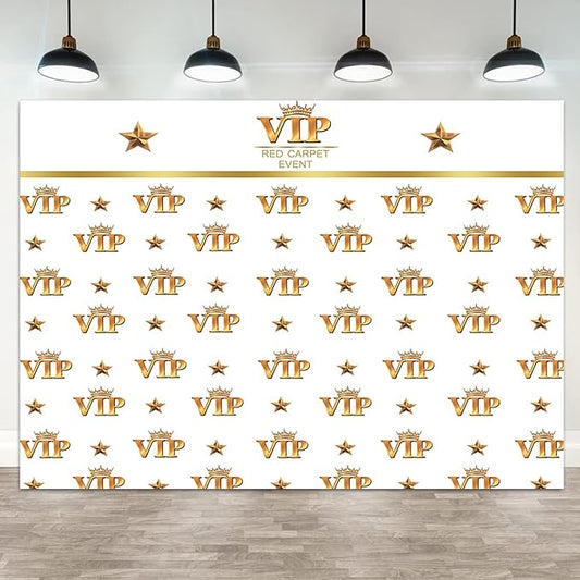 10x5ft VIP Backdrop Red Carpet Event Photography Background Gold Crown Star Catwalks Stage Film Premiere Award Ceremony White Banner Decorations Birthday Party Baby Shower Photo Booth Prop