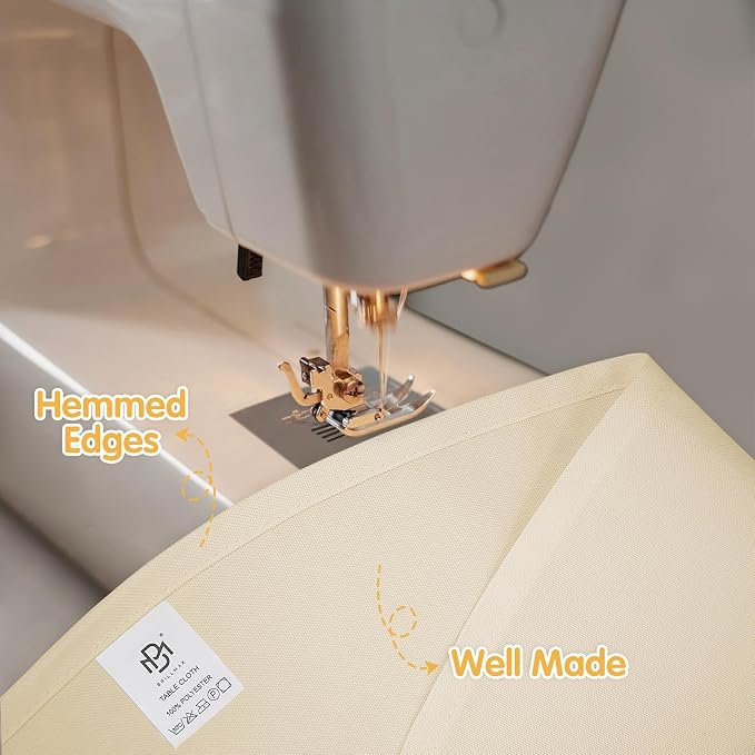 BRILLMAX 6 Pack Beige Round Tablecloths 90 Inch for 60” Tables - 150 GSM Polyester Fabric, 15" Standard Drop, Water, Stain & Wrinkle Resistant Cloth Cover for Wedding Reception Banquet Dining