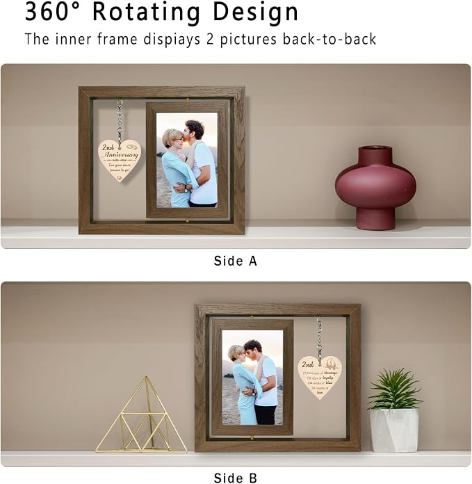 EYITUPC 2 Year Wedding Anniversary Picture Frame Gifts, 2nd Anniversary Frame for Husband Wife Couples (Display Two 4x6)