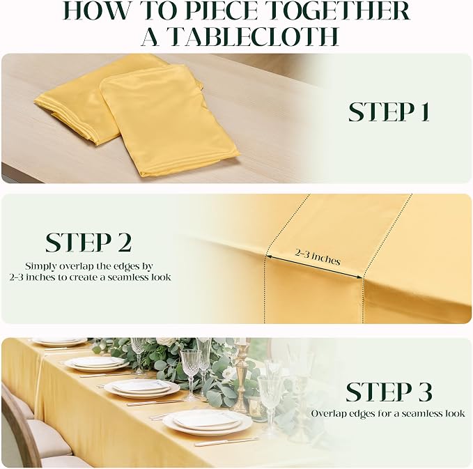 4 Pack Gold Satin Tablecloth 58 x 102 Inches, Rectangular Satin Table Cloths for Wedding Reception, Birthday Party, Graduation & Holiday Banquet Tables