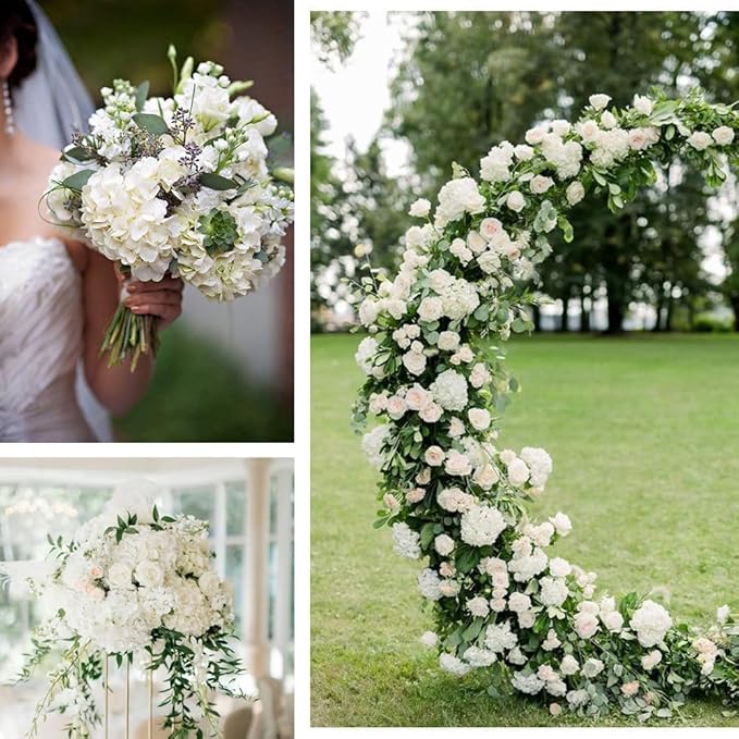 100 Pcs Faux White Hydrangea Artificial Flowers Bulk, Fake Silk Hydrangea Flowers Heads with Stems for Wedding Decorations Garden Party Baby Shower Porch Home Decor Table Centerpieces