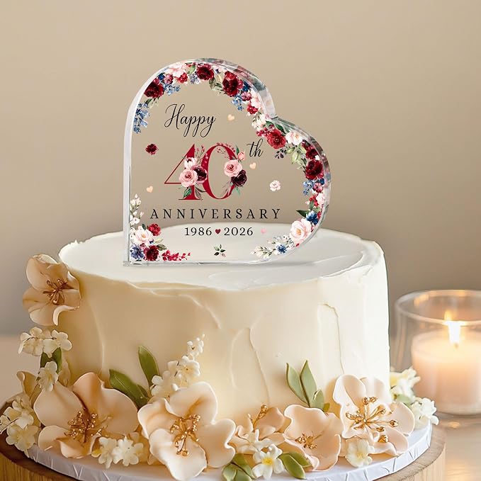 40th Wedding Anniversary Acrylic Cake Topper, 40 th Anniversary Decorations, 40 Wedding Topper, 40 Years Of Married Gifts (40th Anniversary Cake Topper 2026)
