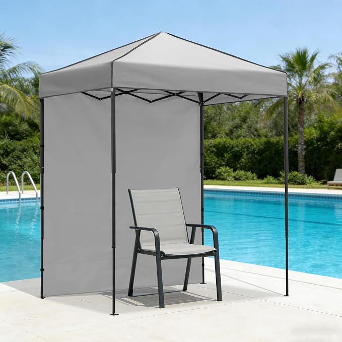 6x4 Pop Up Canopy Tent with One Wall Panel, Instant Portable Beach Canopy, Outdoor Tent with Carry Bag for Camping, Sports, Tailgating, Events, Gray