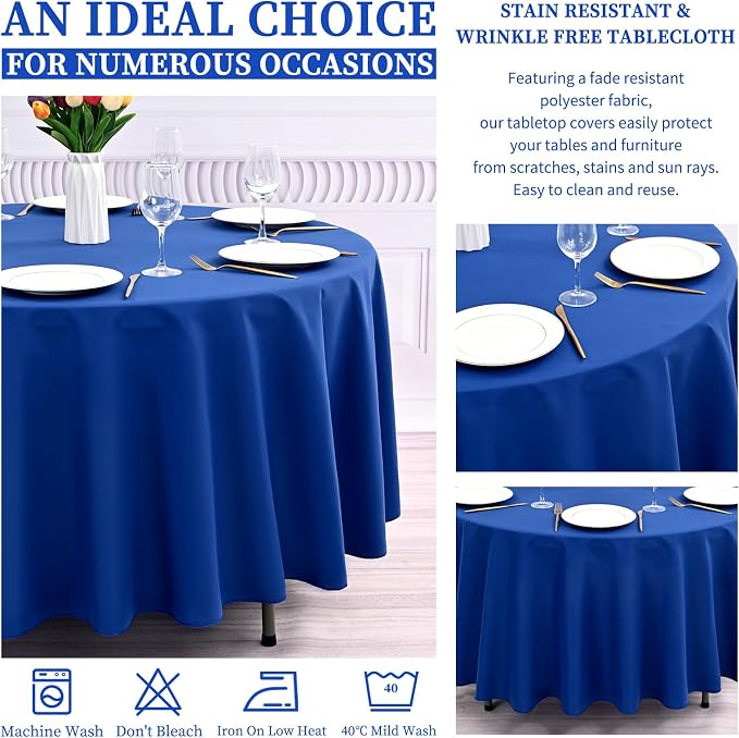 Showgeous 4 Pack Royal Blue Round Tablecloth - 120 Inch Polyester Table Cloth - Washable Decorative Fabric Table Covers for Wedding, Dining, Party, Banquet