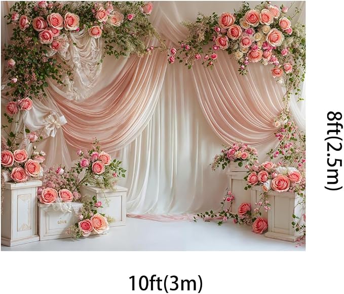 Kate 10x8ft Spring Flowers Backdrops for Photography White and Pink Curtain Background Bridal Baby Shower Valentine Day Studio Backdrop