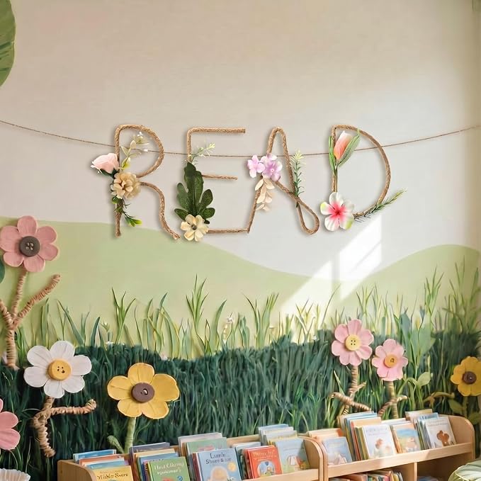 Norme Flowers Reading Corner Decoration Read Banner Back to School Plant Flowers Classroom Decor Hanging Garland for Classroom Wall Art Nursery Playroom Read Banner Library Bulletin Board Reading Nook