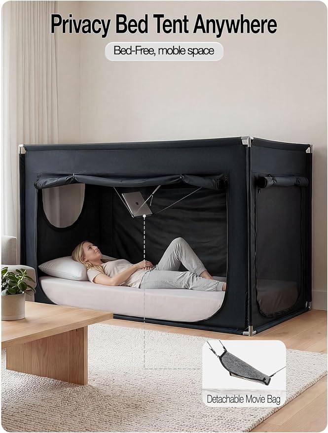 ANC POP Portable Bed Tent, Blackout Privacy Canopy with 3 Doors & Breathable Mesh, Large Space for Adults, Indoor Sleeping Shelter for Dorms/Shared Rooms
