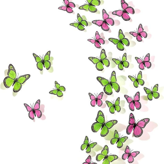 Chuangdi 48 Pcs Pink Monarch Butterfly Decorations 3 Size Fake Butterflies Realistic Butterfly Craft Artificial Mariposas Wall Decor for Craft Wedding Home Birthday Party (Green,3.2inch,4inch,4.7inch)