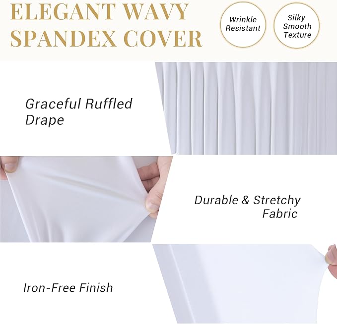 White Spandex Table Cloths for 8 Foot Rectangle Tables, 2 Pack Wrinkle Free Fitted Table Cover 8ft Tablecloth Stretchy Table Skirt for Parties Weddings Banquet Birthday Baby Shower
