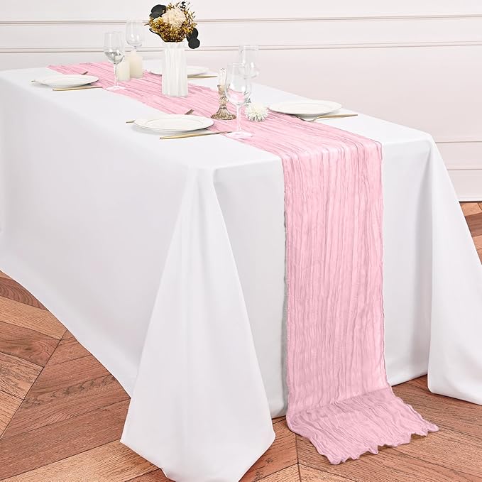 16 Pack Pink Table Runner 10FT Cheesecloth Table Runner Boho Gauze Table Runners Rustic Long Sheer Fabric Table Runners for Wedding Party Bridal Shower Farmhouse & Home Decor
