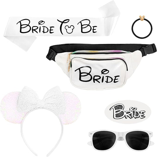Mouse Ears Set - Bride Accessories - Bachelorette Party Favors - Bride Bachelorette Outfit Accessories to Match Bachelorette Outfit for Bride - Magic Kingdom (Black/White Bride, 1)