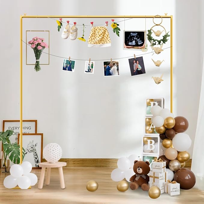 Wedding Arch Backdrop Stand Square 6.6FTx6.6FT Gold Metal Balloon Arch Stand Garden Arbor Backdrop Frame for Wedding Birthday Party Baby Shower Photo Booth Background Decoration