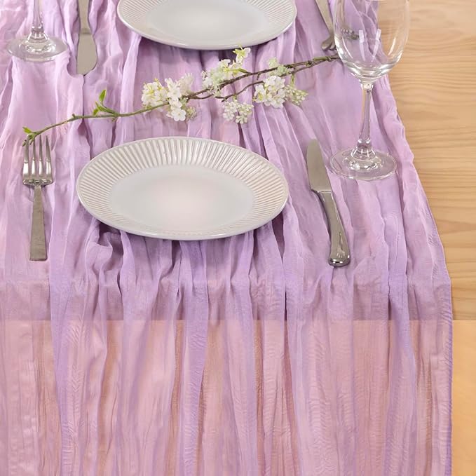 MLMC Lilac Purple Cheesecloth Table Runner 10ft Rustic Gauze Lavender Cheese Cloth Table Runner Spring Centerpiece 35x120 Inches for Romantic Wedding Bridal Baby Shower Birthday Decor