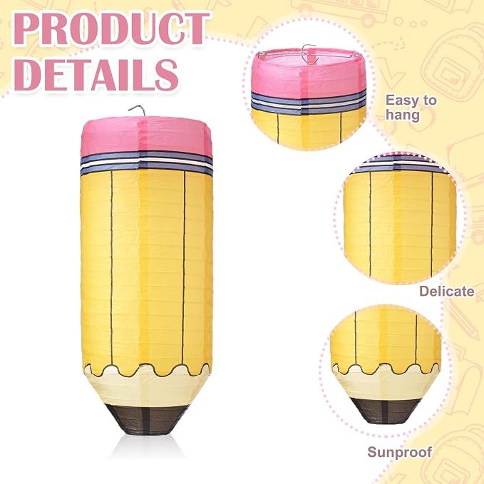 Retisee 12 Pcs Back to School Classroom Decoration Crayon Hanging Paper Lanterns Kindergarten Preschool Art Classroom Ceiling Decor, First Day of School Birthday Supplies
