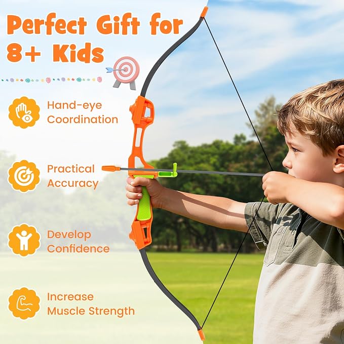Costzon Axe Throwing Target Game for Backyard, 4 in 1 Kids Throwing Game w/5 Arrows, 3 Throwing Axes, 3 Ninja Darts, 3 Darts, Bristle Target & a Bow -Boys & Girls Indoor Outdoor Carnival Game Gifts