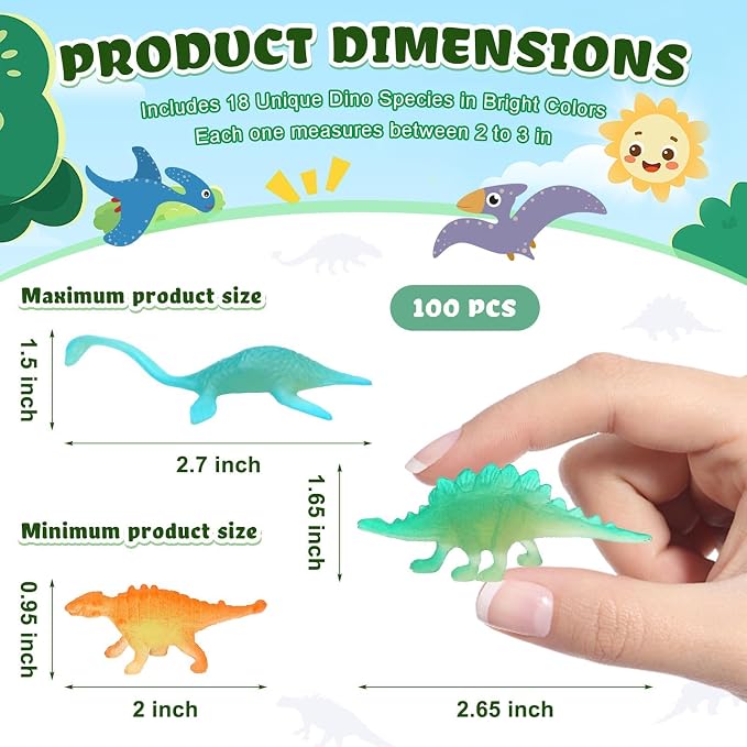 SAYAYA 100 Pieces Glow in The Dark Dinosaur Figures Bulk Small Luminous Plastic Dinosaur Cupcake Toppers Birthday Party Favors Supplies Goody Bag Filler Classroom Prizes