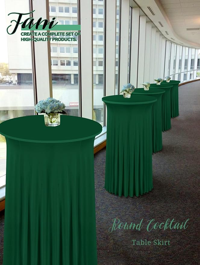 fani 6 Packs 32"x 43" Round Cocktail Table Skirt, Spandex Fitted High Top Table Skirt, Spandex Stretch Cocktail Tablecloth for Wedding Party Bar Banquet Birthday Tables(Emerald Green)