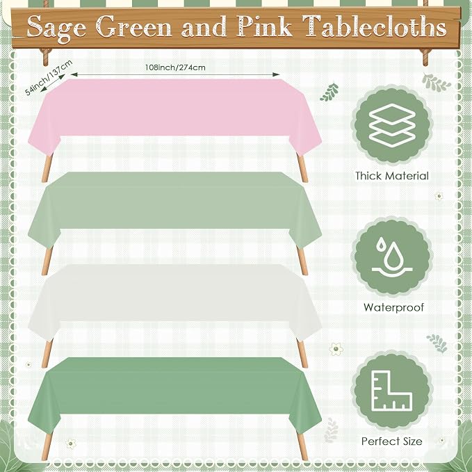 Mimorou 354 Pcs Sage Green and Pink Plates and Napkins Set Serves 50 Guests Gradient Green and Pink Tablecloth Plates Cup and Napkins Tableware for Birthday Wedding Bridal Baby Shower Party Supplies