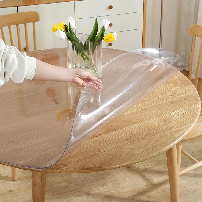 LovePads Round Clear Table Cover Protector 43 Inch, 2mm Thick Table Protector for Dining Room, Waterproof Plastic Cover PVC Vinyl Tablecloth, Circle Tabletop Protective Pad for Furnture Surface