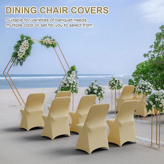 Trlyc Spandex Folding Chair Covers 100 Pcs Universal Fitted Stretchy Dining Chair Slipcovers for Wedding Party Banquet Flat-Front Chair Cover (Gold)