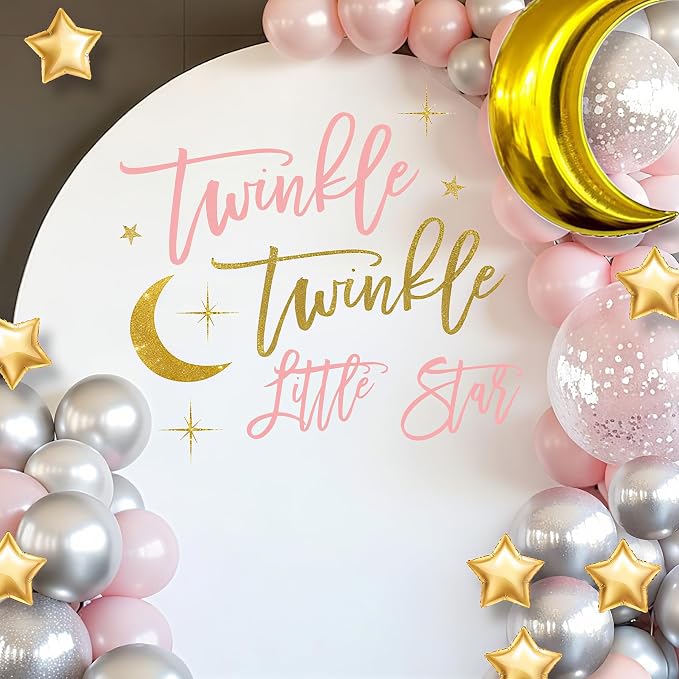 Twinkle Twinkle Little Star Gender Reveal Decorations - Moon Theme Decal Sign for Balloons Arch Backdrop, Twinkle Twinkle Little Star Baby Shower Decorations, Pink First Birthday Decoration for Girl
