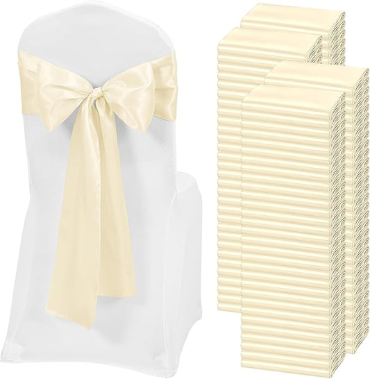 120 PCS Ivory Satin Chair Sashes, Ties Bows Designed Chairs Decorative, Chair Cover Sashes for Thanksgiving Wedding Christmas Banquet Party Home Kitchen Decoration (7 x 108 inch)