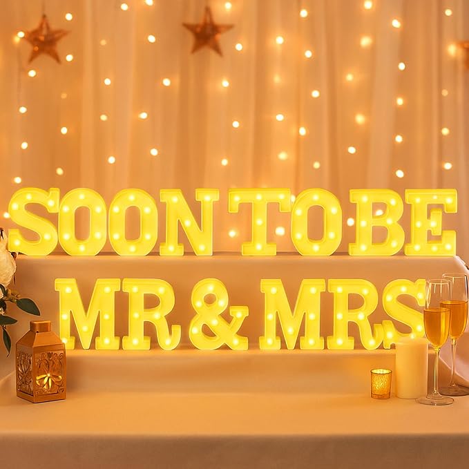 Honoson 14 Pcs Soon to Be Mr and Mrs Light Sign Wedding Party Decoration LED Neon Light up Sign Table Decoration for Wedding Engagement Bridal Shower Party
