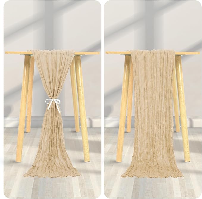 24 Pack Cheesecloth Table Runner 20 x 120 inch Cheese Cloth Table Runner Bulk,Romantic Boho Sheer Gauze Fabric Table Runners for Wedding Reception,Party,Bridal Shower Table Decor(Beige)