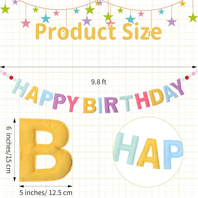 Mindsoft Felt Happy Birthday Garland Rainbow Banner Reusable Happy Birthday Sign Party Supply for Party Decor(Bright Color,Normal)