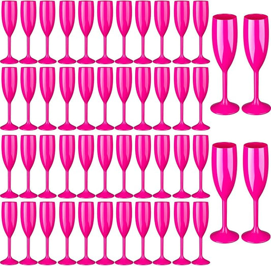48pcs Pink Champagne Flutes,6OZ Acrylic Champagne Glasses Plastic Goblets Wine Mimosa Glasses Wedding Toasting Shatterproof Reusable Vintage Champagne Flute Drinking Cups for Bridal Christmas Party