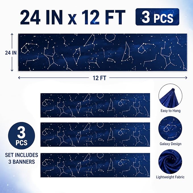 VioraWhite Galaxy Space Party Decorations Ceiling Decorations Galaxy Themed Ceiling Covers 24 Inch x 12 ft for Outer Space Birthday Alien Party Classroom Home Photo Booth Night Star Decor