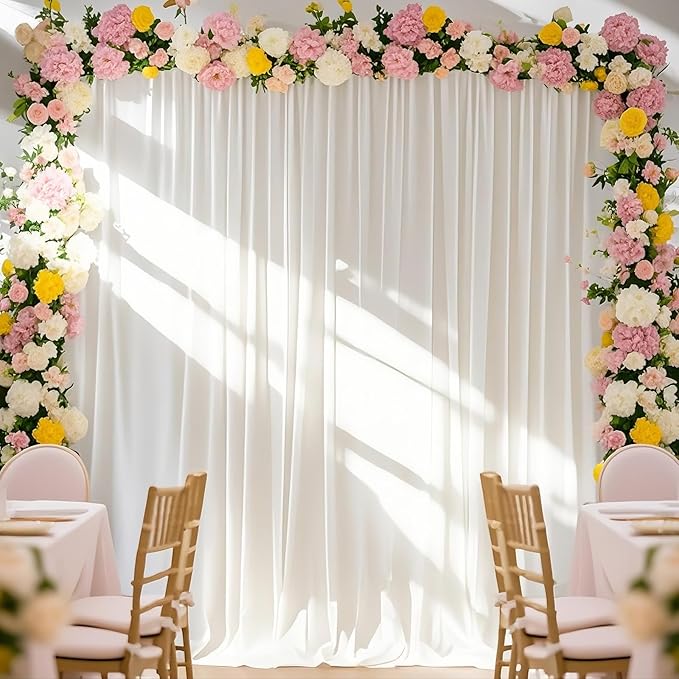 Ivory Chiffon Backdrop Wedding Decoration Party Stage Decorative Backdrop Background Curtain 10ftx8ft