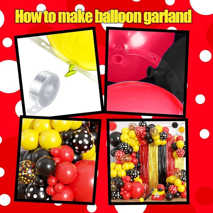 Red Yellow Black Balloon Garland Arch Kit Birthday Party Decorations, Cartoon Themed Foil Fringe Curtains Backdrop Tinsel Streamer Photo Booth Props for Christmas New Years Party Decor Supplies