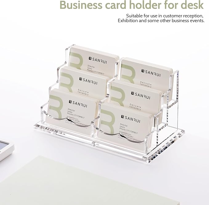 YUXUN Acrylic Business Card Holder Desk-3 Tier 6 Slot, 3.5"×2" Multiple Business Card Holder for Women Men, Business Card Display Stand, Desk Organiser Name Card Holders for Exhibition, Home, Office